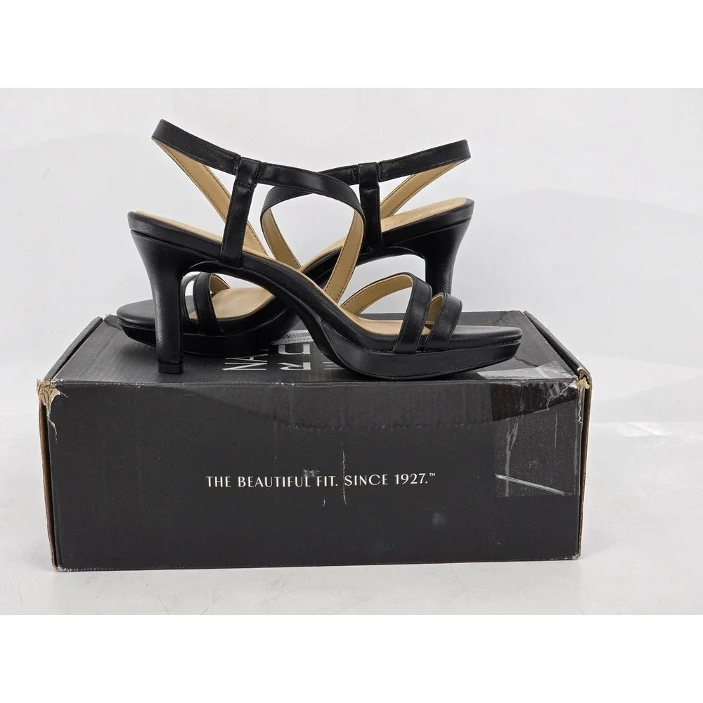 Naturalizer Brenta Sandals Womens 7W Black Smooth Strappy Platform Heels - NEW